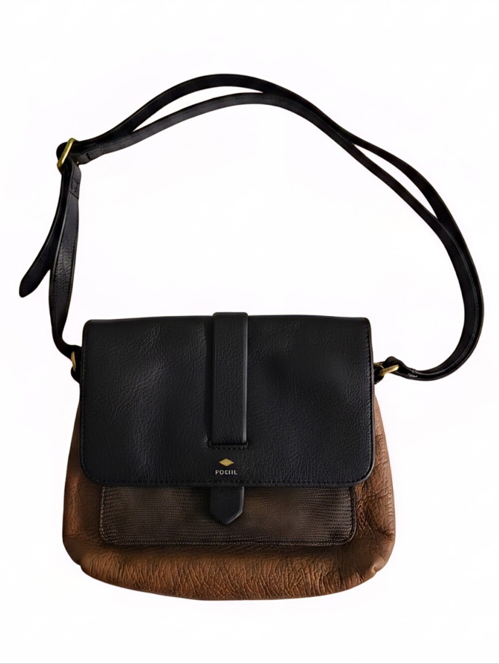 Fossil Kinley Black & Brown Leather Two-Tone Small Crossbody Bag